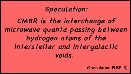 Speculation: CMBR is the interchange of microwave quanta passing between hydrogen atoms of the interstellar and intergalactic voids. (Speculation PUSP-6)